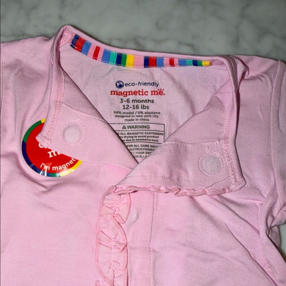 NWT Magnetic Me Modal Pink Ruffle Bermuda Breeze Footie 3/6M - Picture 5 of 6
